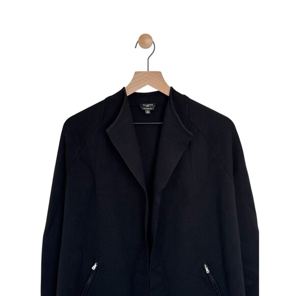 Talbots 100% Merino Wool Cardigan Jacket Size PL Open Front Zipper Pockets Black - Picture 2 of 4